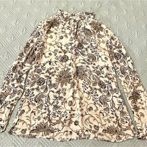 Rose + Olive Women's Blouse Long Sleeve Floral Cream Lightweight Size Medium